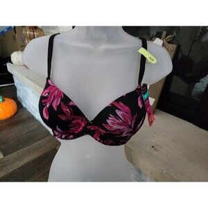 Maidenform 36B DM7543 T-Shirt Bra Convertible Straps Black Pink Floral Underwire